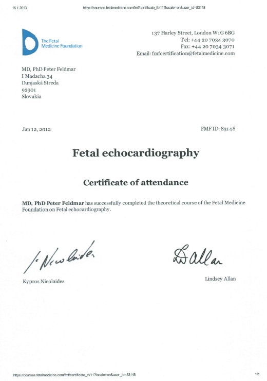 Certifikát fetálna echokardiografia