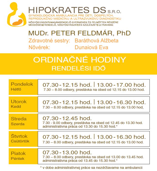 Ordinačné hodiny ambulancie na Hlavnej 28/7
